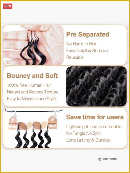 Human Crochet Hair 18inch 60g Pre-Separated 50 Strands Deep Wave Miracle Knots